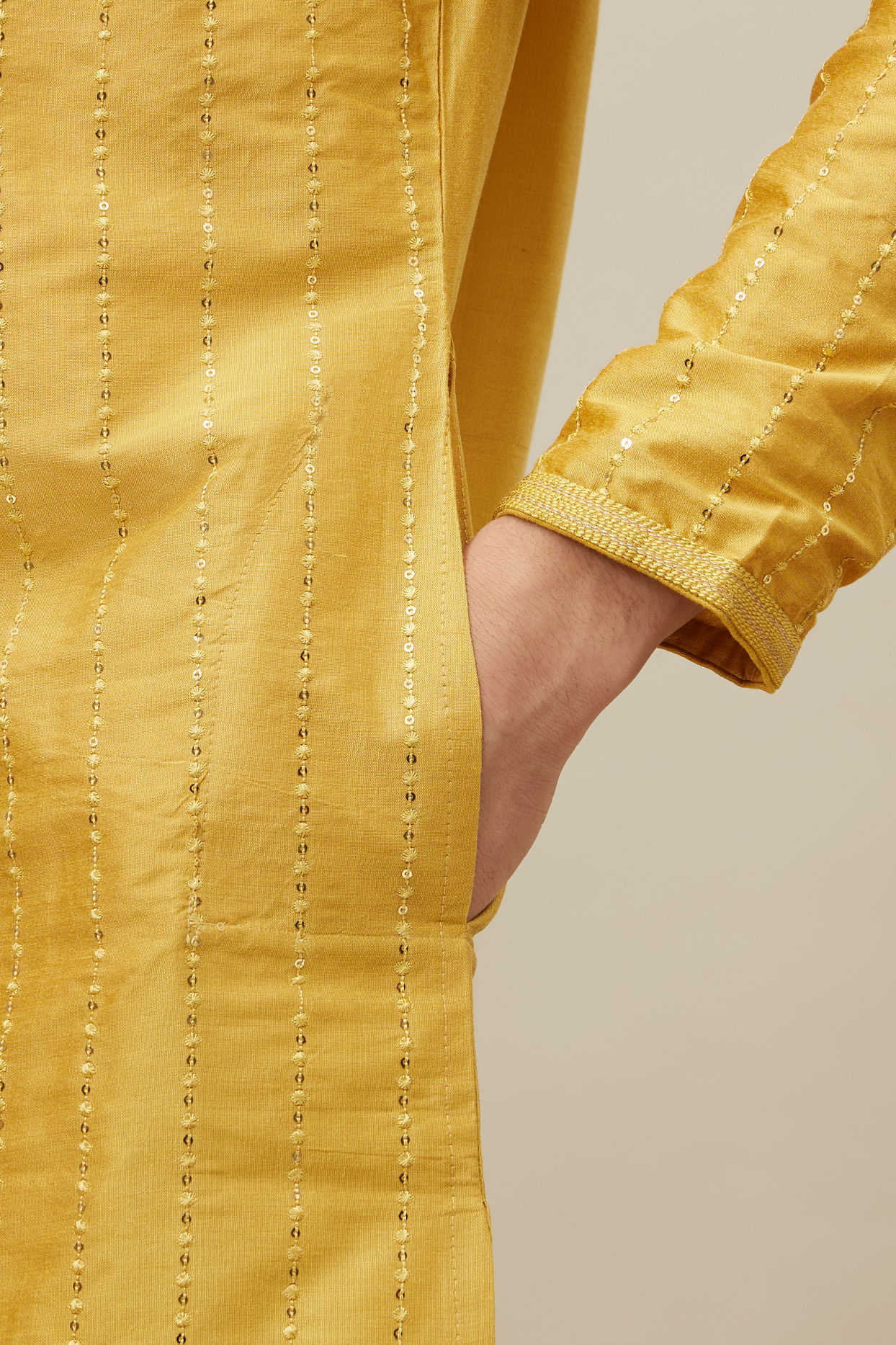 Manyavar Men Aurora Gold Vertical Patterned Kurta Set