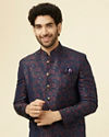 Mignight Blue Floral Patterned Jodhpuri Suit image number 0