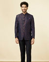 Mignight Blue Floral Patterned Jodhpuri Suit image number 2