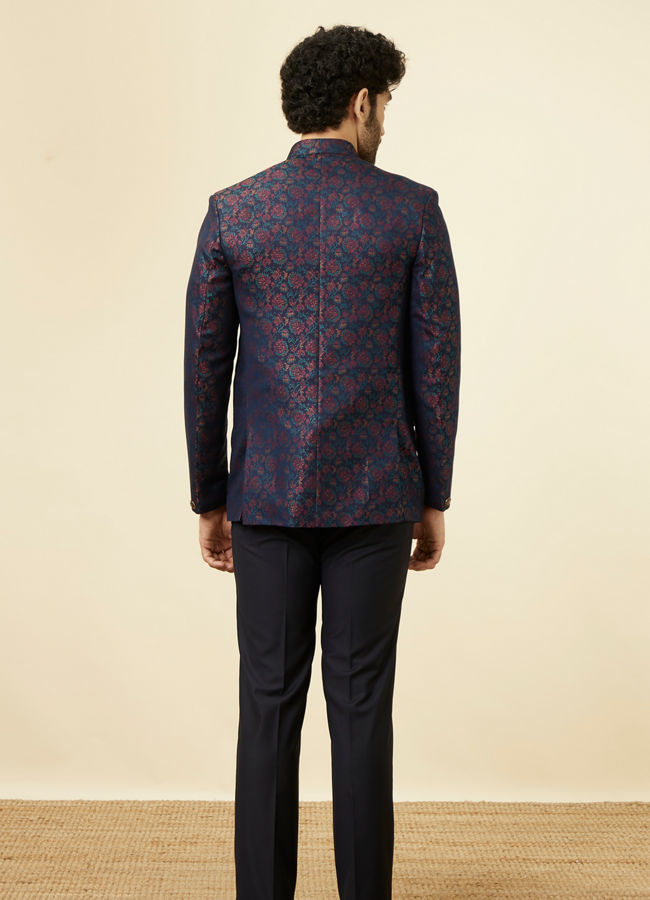 alt message - Manyavar Men Midnight Blue Floral Patterned Suit image number 4