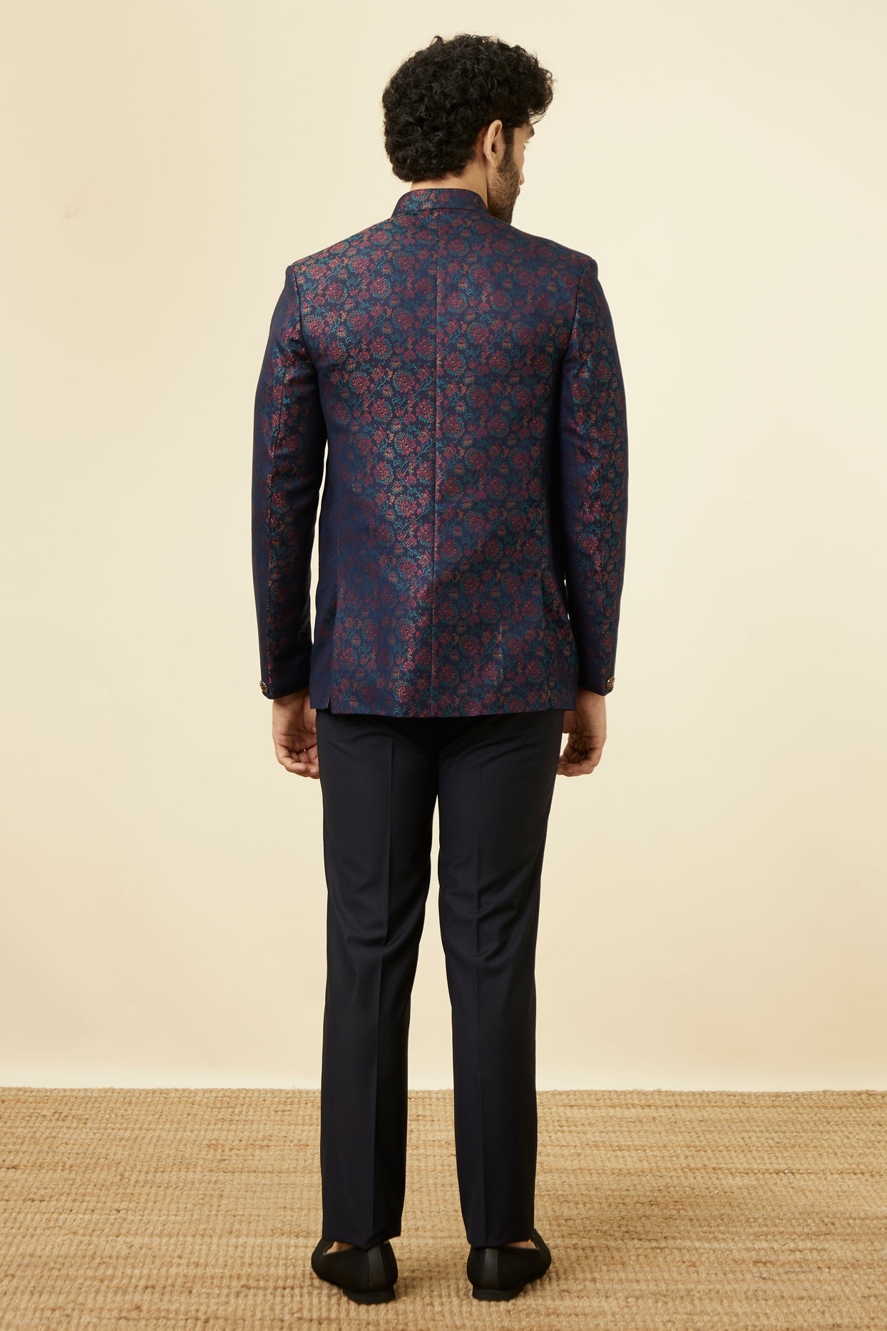 Mignight Blue Floral Patterned Jodhpuri Suit image number 4