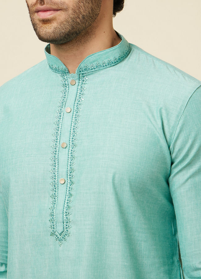 Manyavar Men Sea Blue Solid Kurta Pajama