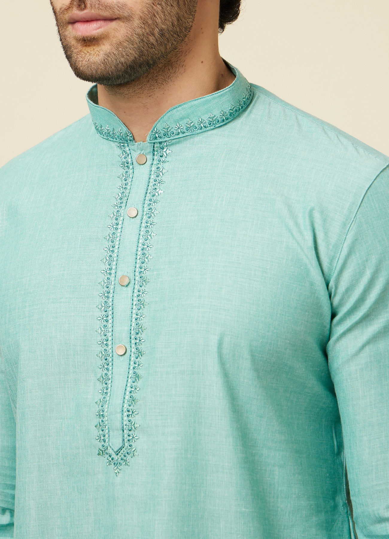 Manyavar Men Sea Blue Solid Kurta Pajama