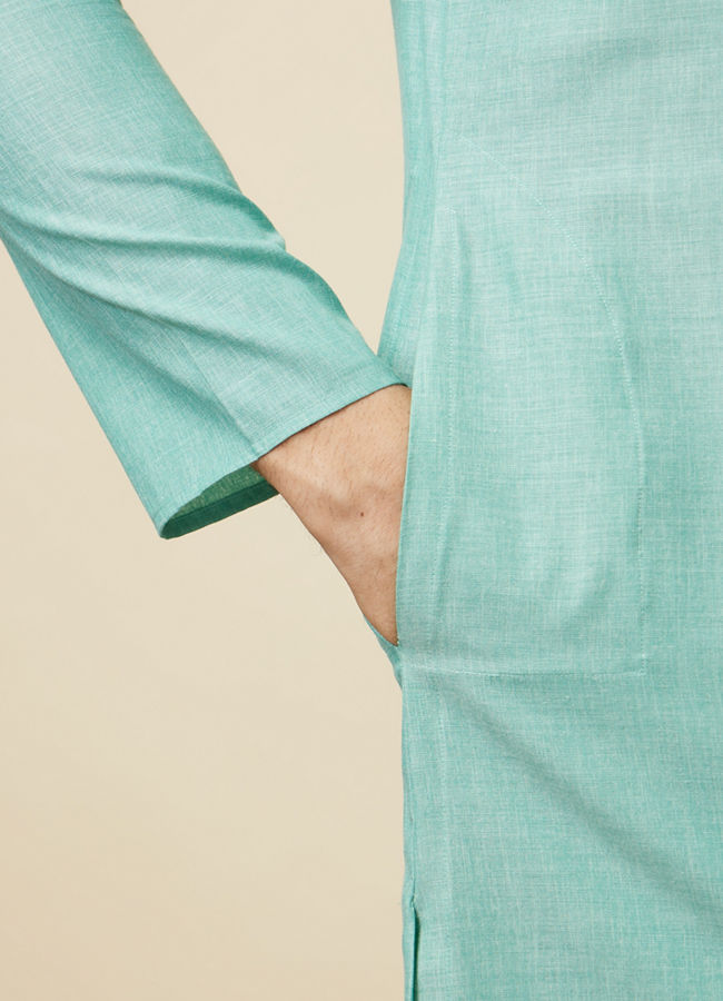Manyavar Men Sea Blue Solid Kurta Pajama