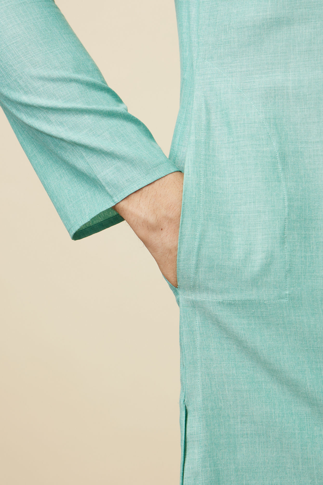 Manyavar Men Sea Blue Solid Kurta Pajama