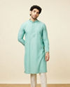 Manyavar Men Sea Blue Solid Kurta Pajama