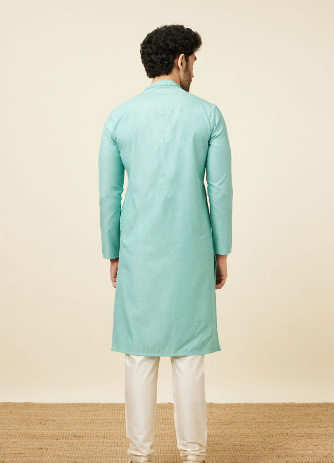 Manyavar Men Sea Blue Solid Kurta Pajama