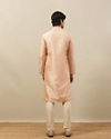 Manyavar Men Cream Pink Floral Grid Printed Kurta Set