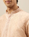 Manyavar Men Cream Pink Floral Grid Printed Kurta Set