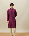 alt message - Manyavar Men Magenta Pink Vertical Striped Kurta Set image number 2