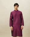 alt message - Manyavar Men Magenta Pink Vertical Striped Kurta Set image number 0