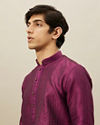 alt message - Manyavar Men Magenta Pink Vertical Striped Kurta Set image number 1