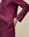 alt message - Manyavar Men Magenta Pink Vertical Striped Kurta Set image number 3