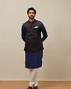 Manyavar Men Midnight Black Bel Buti Patterned Jacket