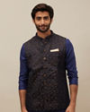 alt message - Manyavar Men Midnight Black Bel Buti Patterned Jacket image number 0