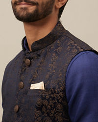 Manyavar Men Midnight Black Bel Buti Patterned Jacket
