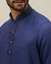 Manyavar Men Midnight Sapphire Blue Embroidered Placket Kurta Set