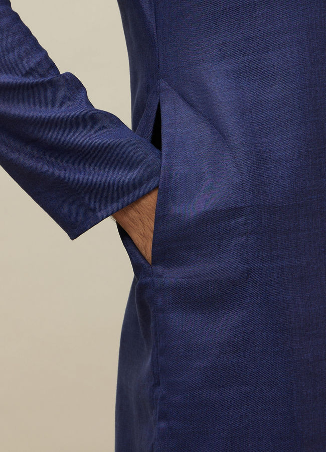 Manyavar Men Midnight Sapphire Blue Embroidered Placket Kurta Set