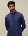 Midnight Sapphire Blue Embroidered Placket Kurta Set