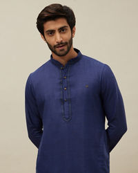 Manyavar Men Midnight Sapphire Blue Embroidered Placket Kurta Set