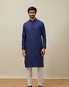 Manyavar Men Midnight Sapphire Blue Embroidered Placket Kurta Set