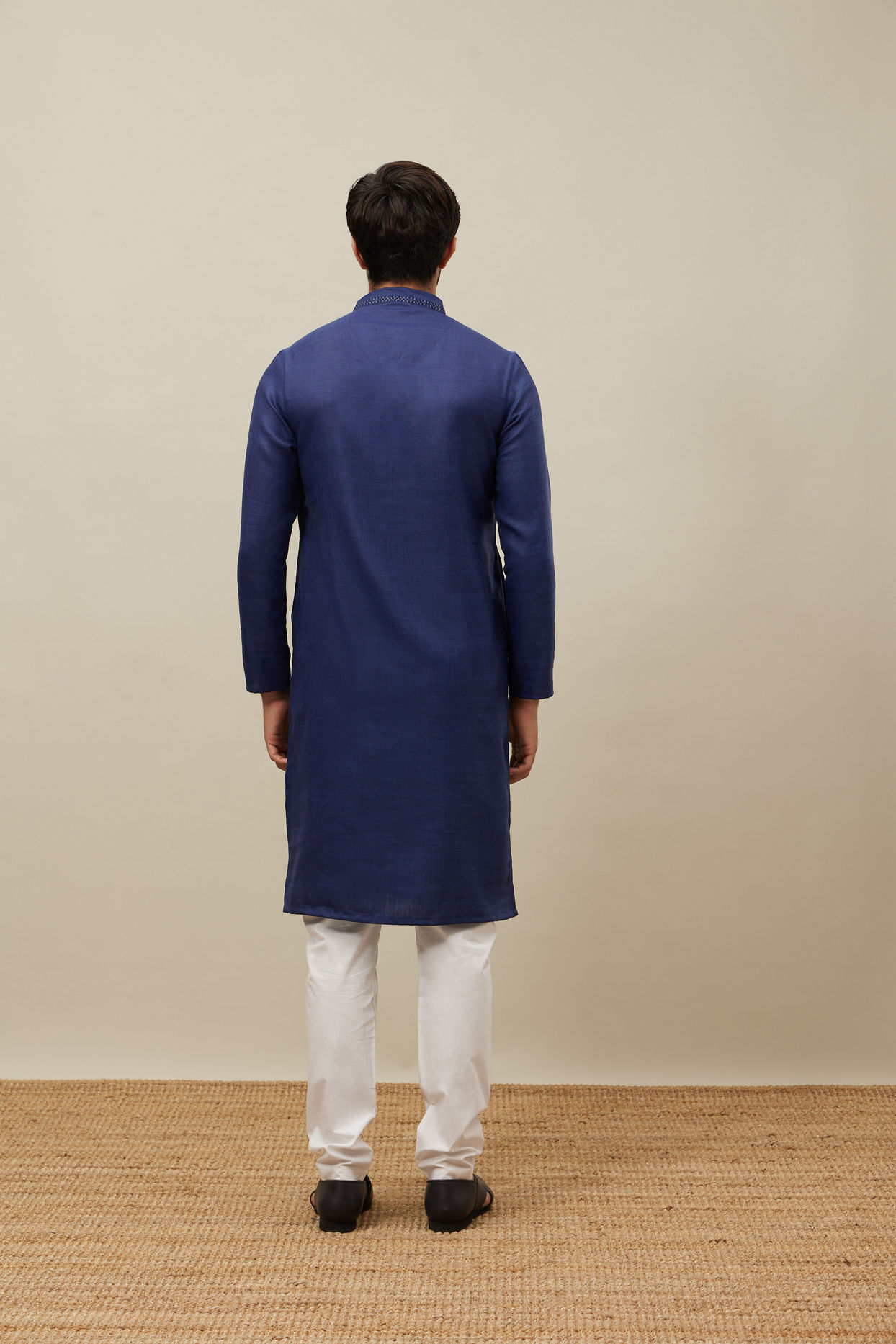 Manyavar Men Midnight Sapphire Blue Embroidered Placket Kurta Set