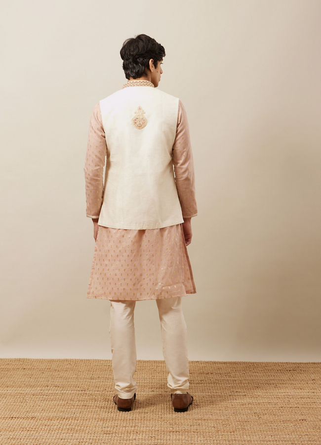 alt message - Manyavar Men Rich Cream Medallion Patterned Jacket image number 3