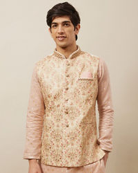 Manyavar Men Rich Cream Medallion Patterned Jacket