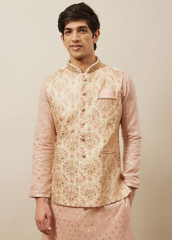 Manyavar Men Rich Cream Medallion Patterned Jacket