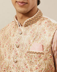 Manyavar Men Rich Cream Medallion Patterned Jacket