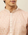 Manyavar Men Soft Pink Buta Patterned Kurta Set