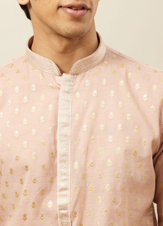 Manyavar Men Soft Pink Buta Patterned Kurta Set