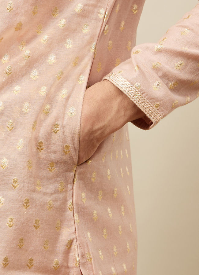 Manyavar Men Soft Pink Buta Patterned Kurta Set