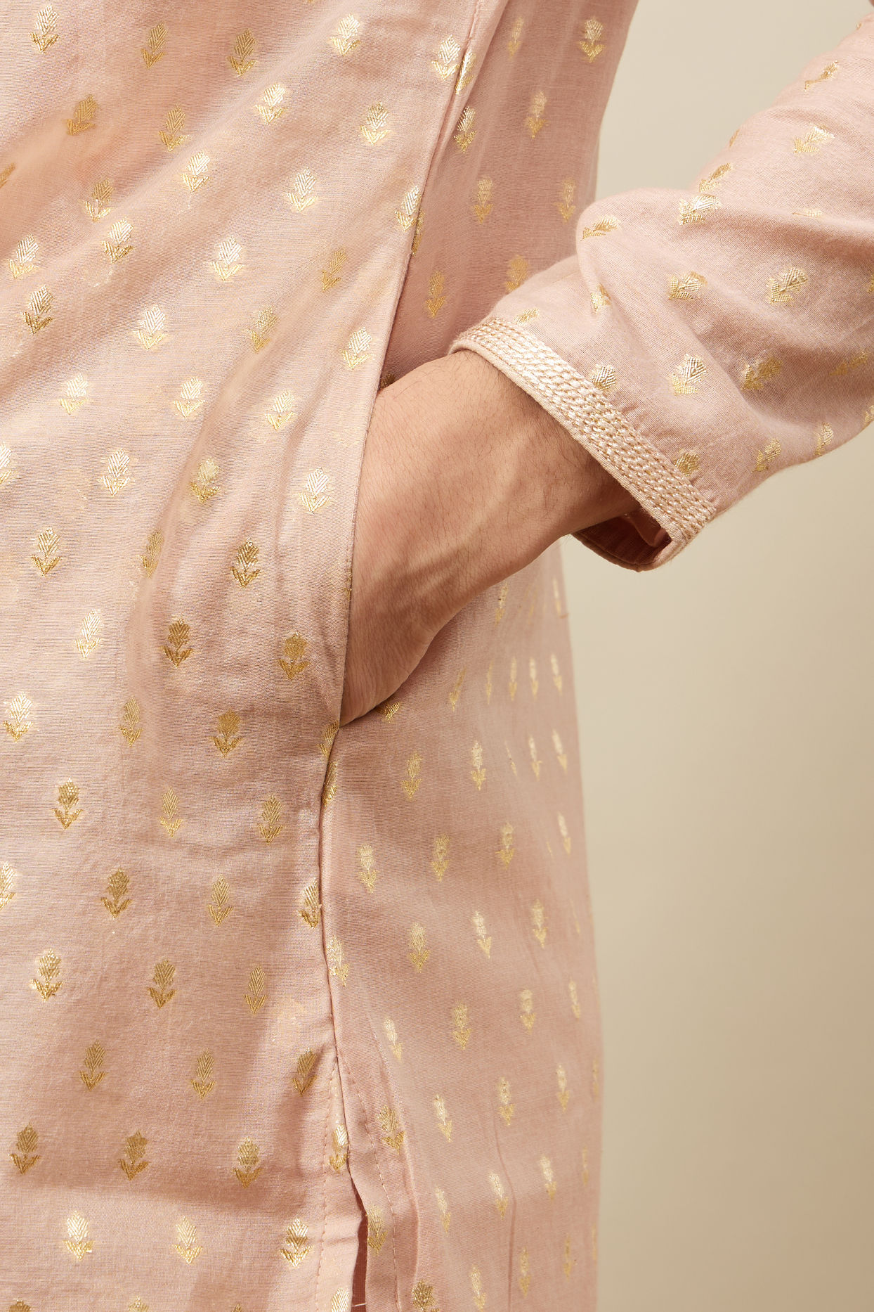 Manyavar Men Soft Pink Buta Patterned Kurta Set