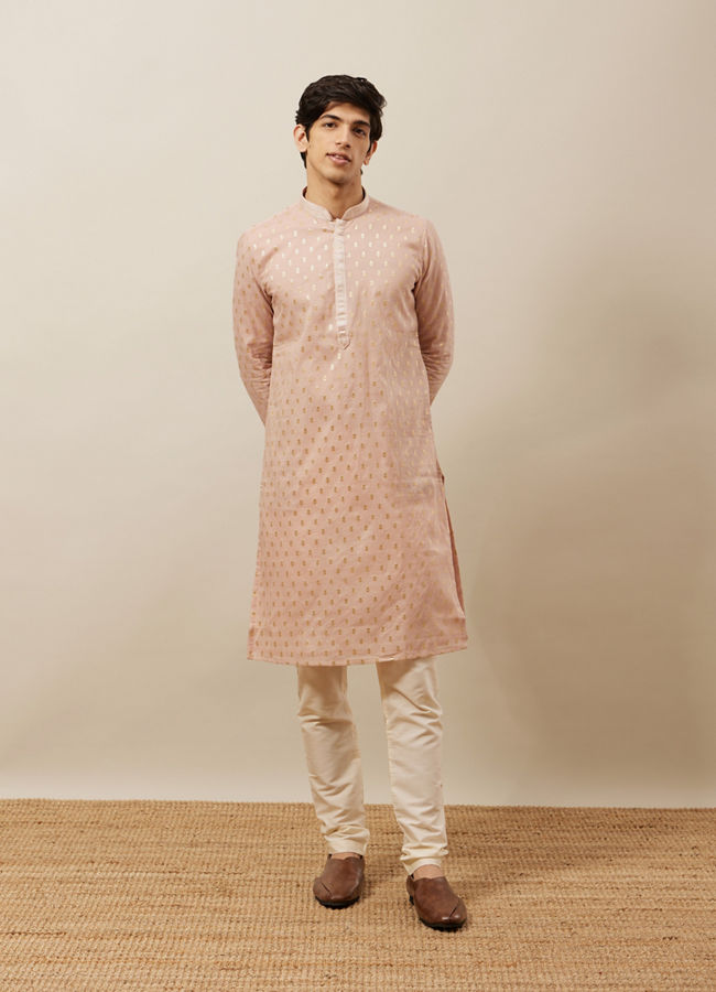 Manyavar Men Soft Pink Buta Patterned Kurta Set