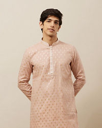 Manyavar Men Soft Pink Buta Patterned Kurta Set