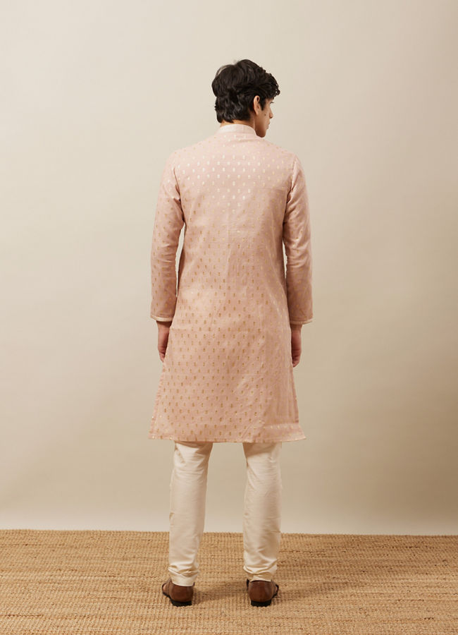 Manyavar Men Soft Pink Buta Patterned Kurta Set
