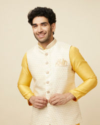 Manyavar Men Light Cream Booti Print Jacket