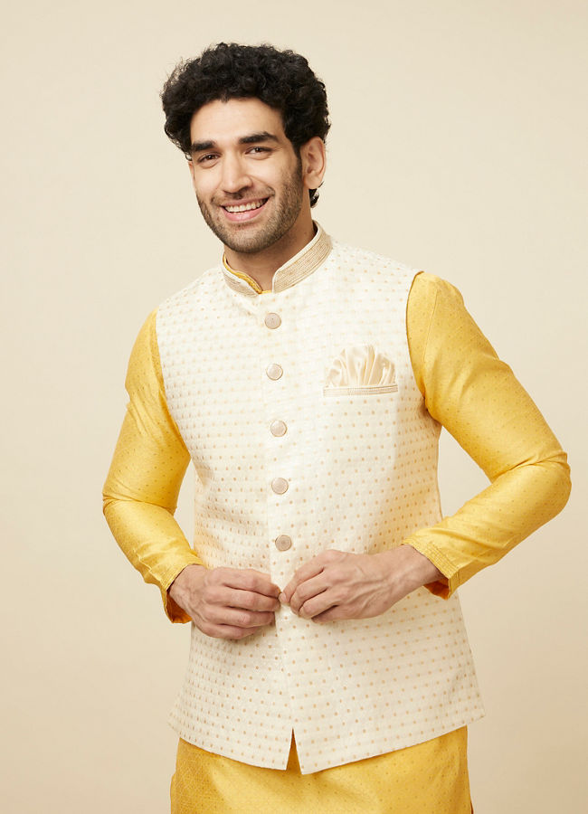 Buy Light Cream Booti Print Jacket Online in India @Manyavar - Nehru ...