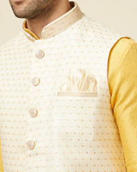 Manyavar Men Light Cream Booti Print Jacket