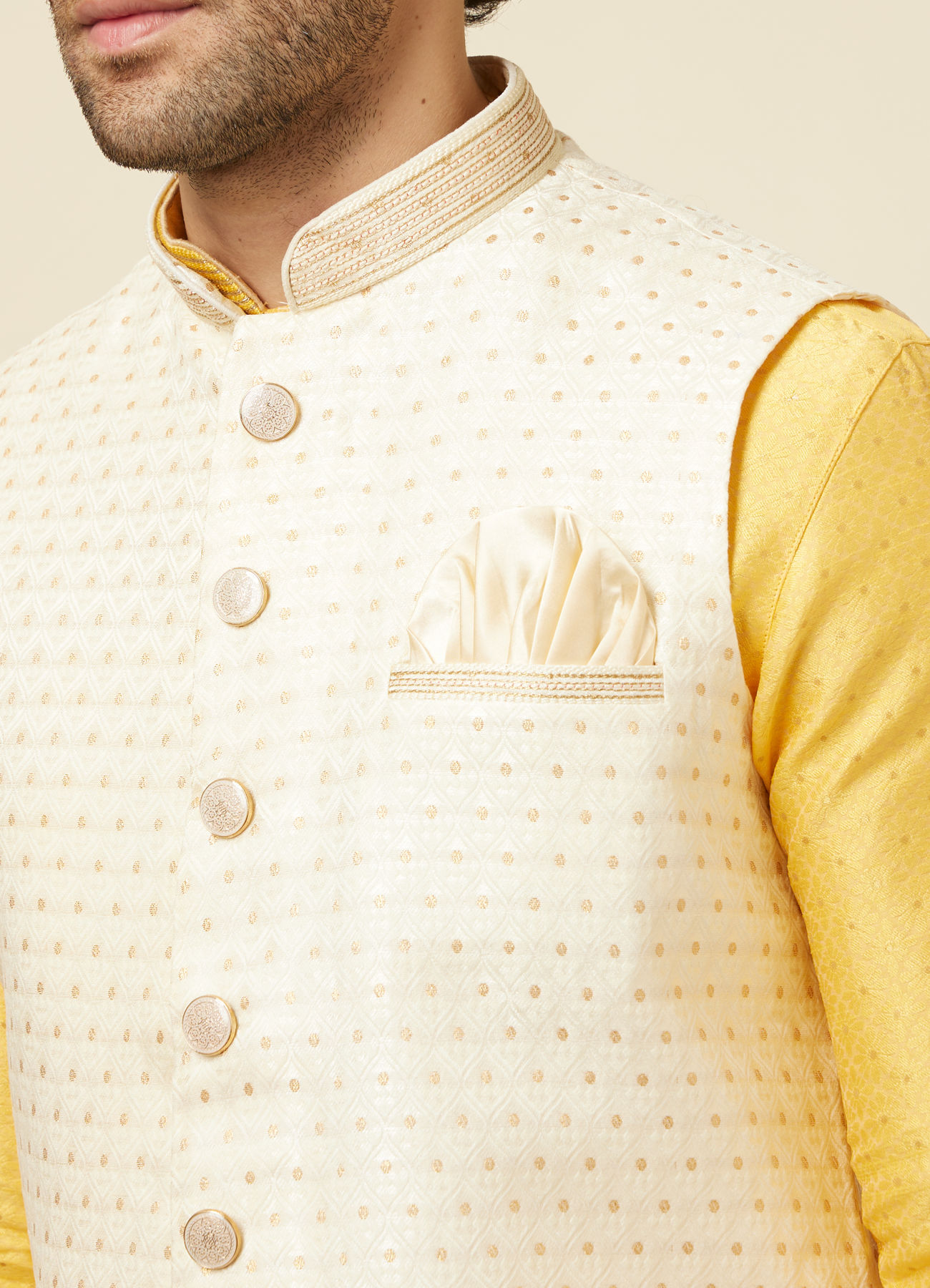 Manyavar Men Light Cream Booti Print Jacket