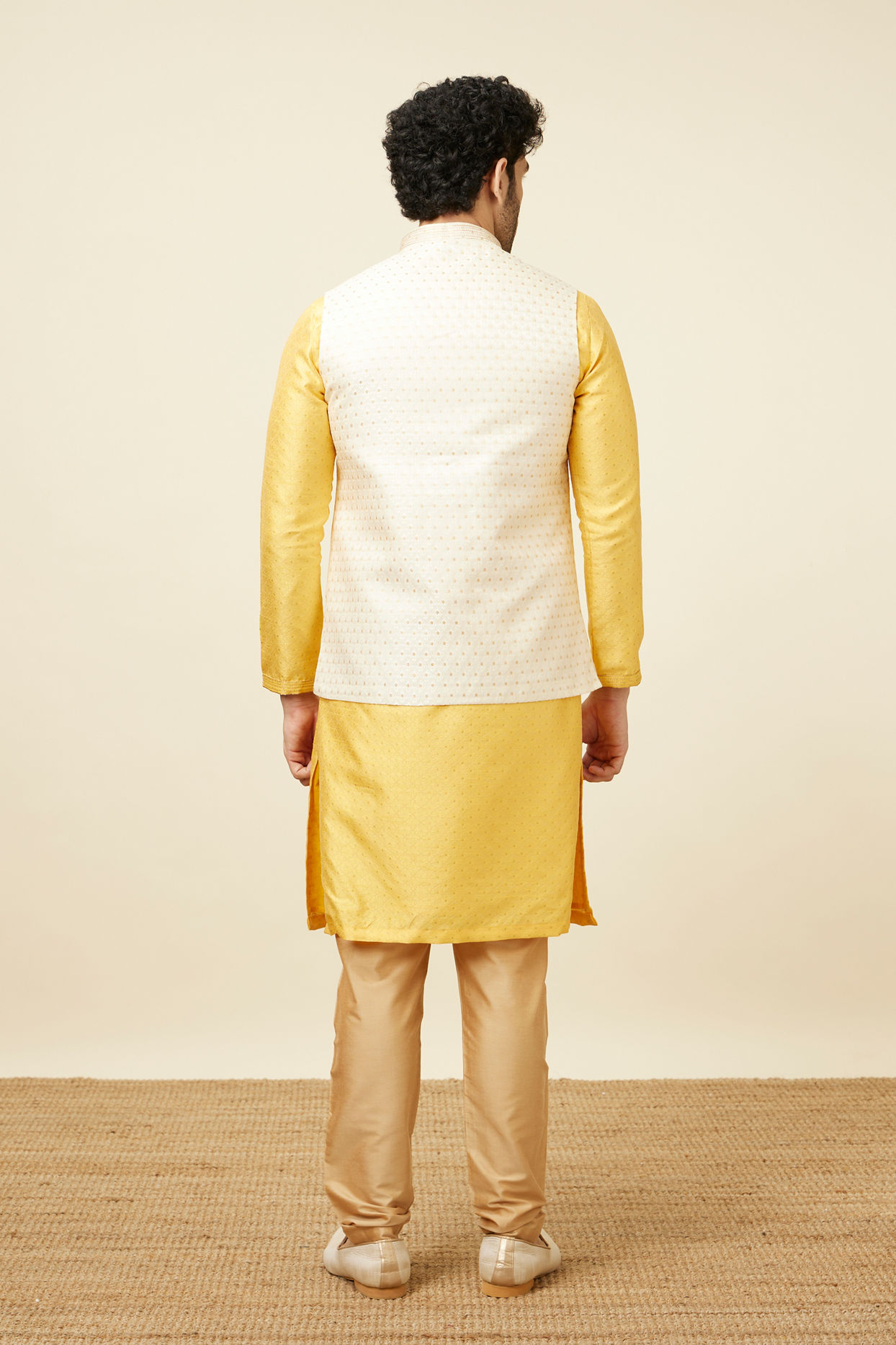 Manyavar Men Light Cream Booti Print Jacket