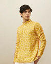 alt message - Manyavar Men Aspen Gold Spherical Printed Short Kurta image number 0