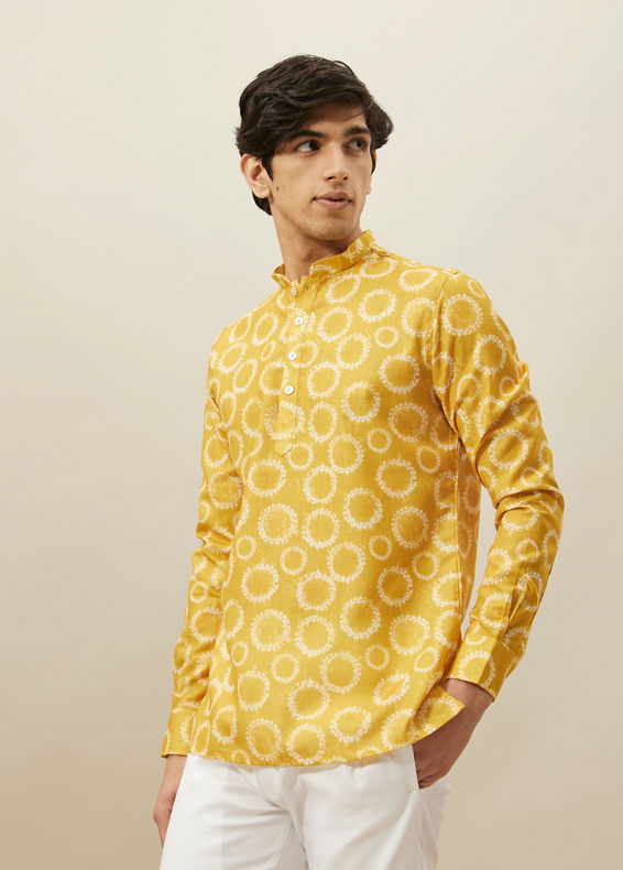 Manyavar Men Aspen Gold Spherical Printed Short Kurta