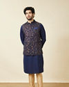 alt message - Manyavar Men Twilight Blue Floral Printed Jacket Set image number 4