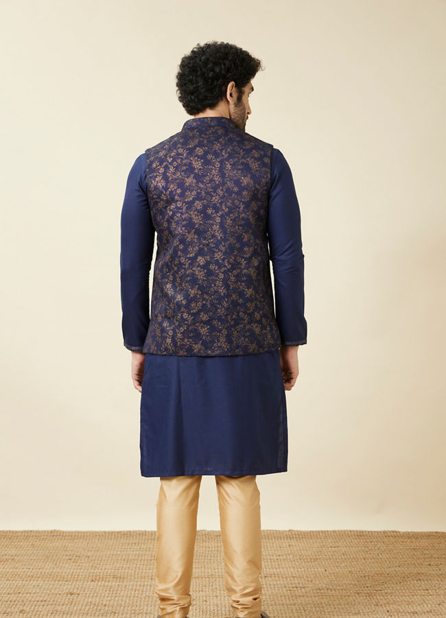 Navy Blue Golden Printed Jacket Set image number 5