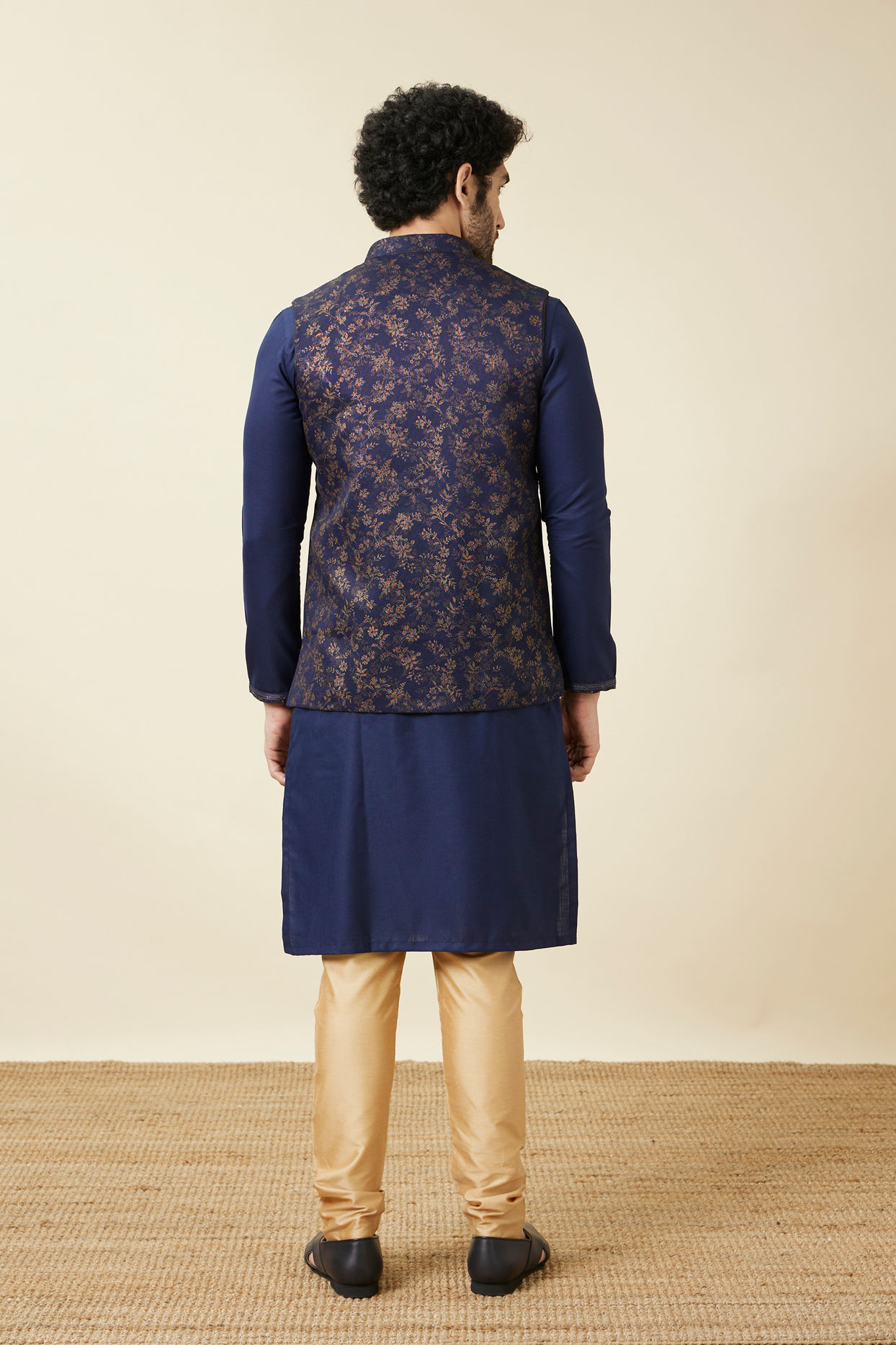 Navy Blue Golden Printed Jacket Set image number 5