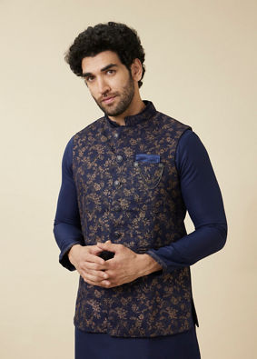 Navy Blue Golden Printed Jacket Set image number 0