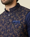 Manyavar Men Twilight Blue Floral Printed Jacket Set