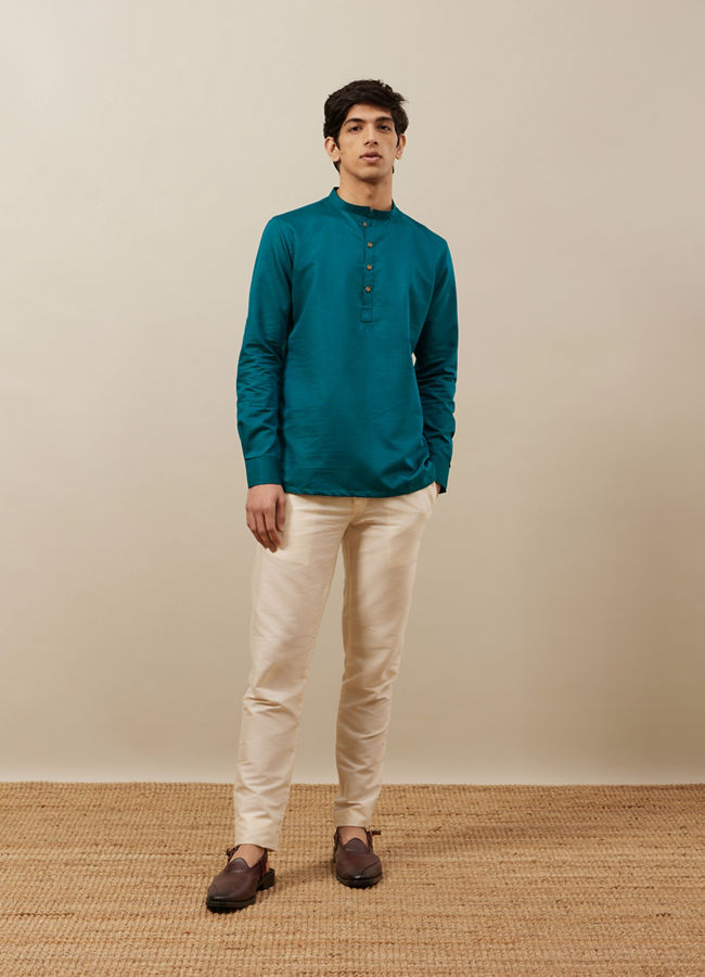 Teal Green Short Kurta image number 2